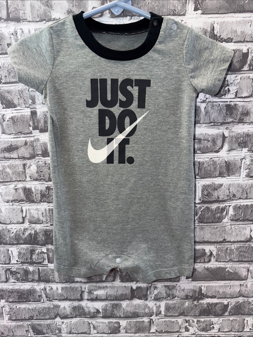 Baby boy's Nike Grey and Black Baby Romper‎ with White Swoosh